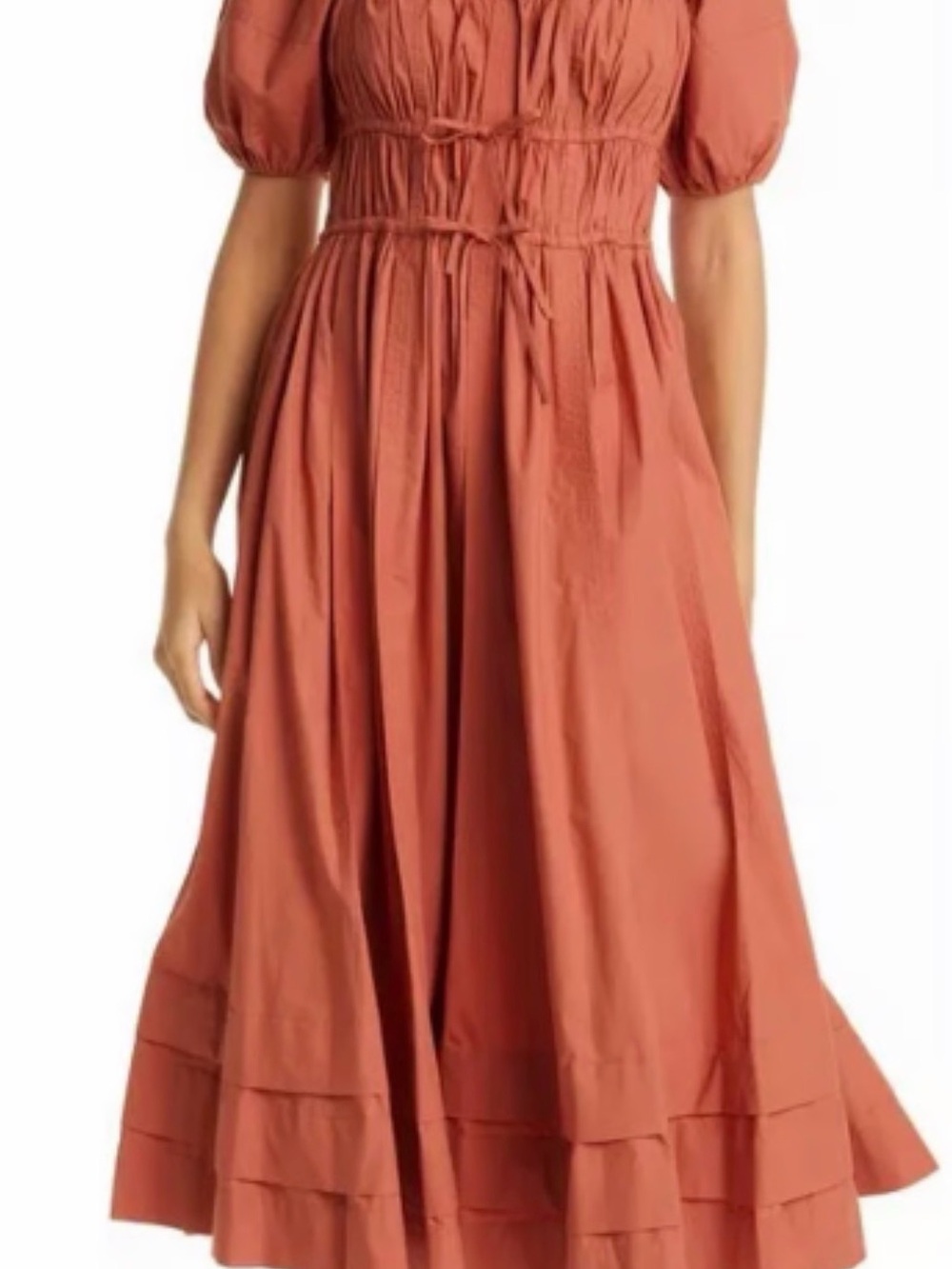 Moon River Coral Maxi Dress with Puff Sleeves